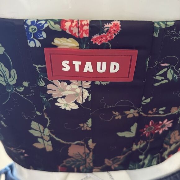 STAUD Black Satin Floral Print Cropped Corset Bustier  Style Top w Exposed Zip - Picture 4 of 7